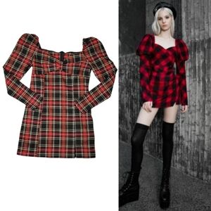 Dolls Kill / Punk Rave 'Damsel in Distress' Tartan Plaid Princess Neckline Dress